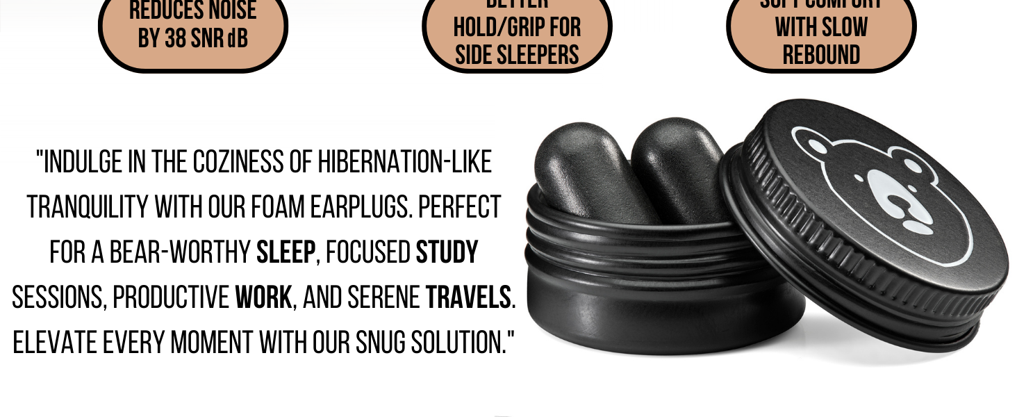 beary quiet foam ear plugs for sleep snoring loud noises reuseable